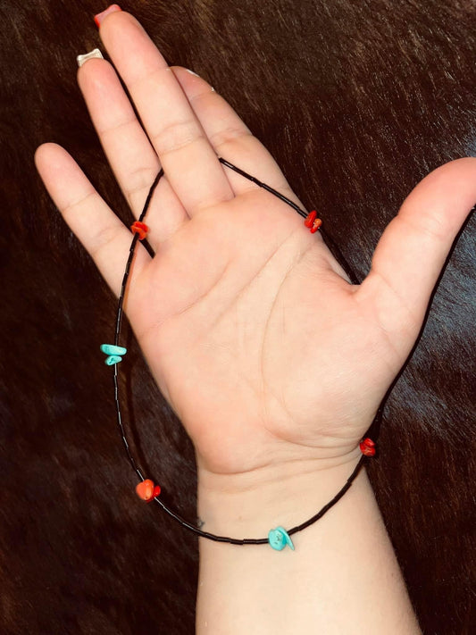 Turquoise & Red Stone choker